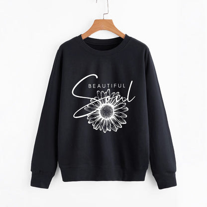 Damen Sweatshirt Floralmuster Mit Schriftzug Eveloria