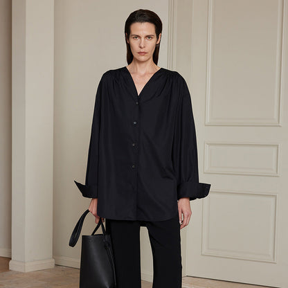 Damen Oversize-Hemd V-Ausschnitt Eveloria