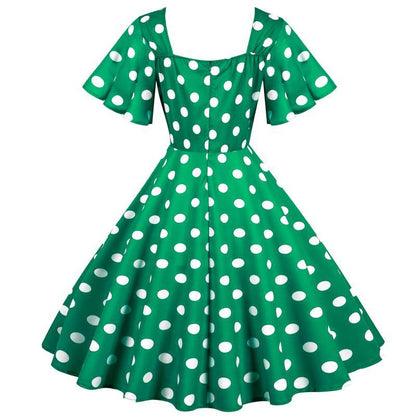 Damen Rockabilly Kleid Polka Dots Muster schwingender Saum