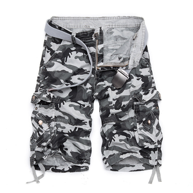 Herren Camo Cargo Shorts Mehrere Taschen Verstellbarer Bund Olivgrün