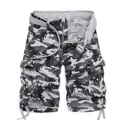 Herren Camo Cargo Shorts Mehrere Taschen Verstellbarer Bund Olivgrün