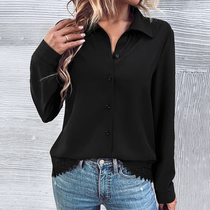 Damen Bluse Spitze Knopfleiste Eveloria