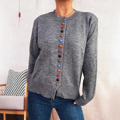Damen Strickjacke Farbenfroh Knopfdetail