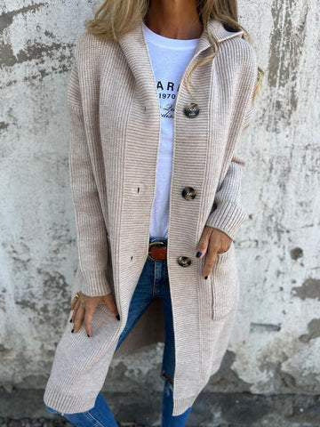 Damen Strickmantel mit Taschen und Knöpfen Elegant