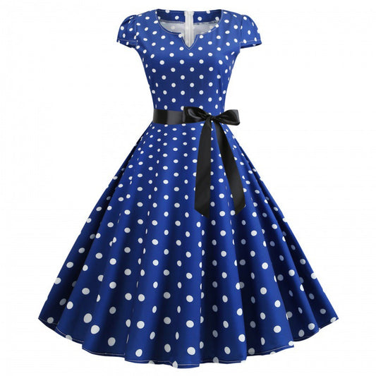Damen Swingkleid mit Punkten und Taillengürtel - Eveloria