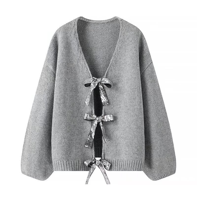 Damen Strickjacke Lockere Passform mit Schleifendetails Eveloria