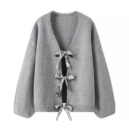 Damen Strickjacke Lockere Passform mit Schleifendetails Eveloria