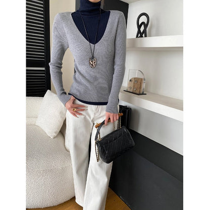 Damen V-Ausschnitt Pullover Rippstrick Fein Eveloria