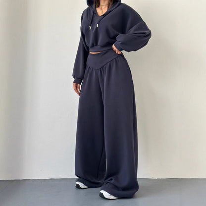 Damen Sport-Loungewear-Set mit Cropped-Hoodie und weiter Hose