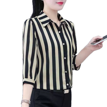 Damen Bluse Gestreift Modischer Schnitt Eveloria