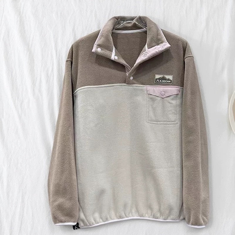Damen Fleece-Pullover Hochkragen Praktische Taschen Grau Eveloria