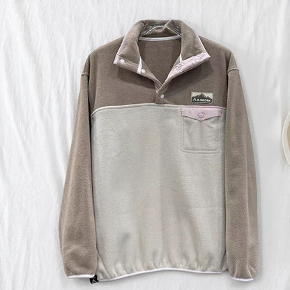 Damen Fleece-Pullover Hochkragen Praktische Taschen Grau Eveloria