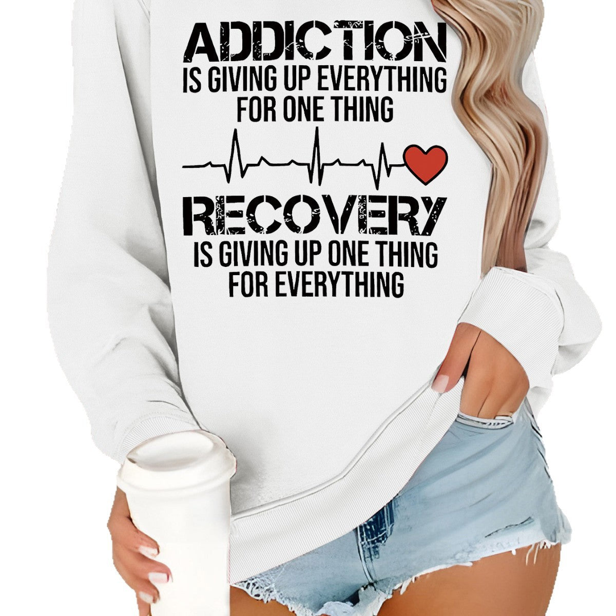Damen Sweatshirt Lässiger Schnitt Inspirierender Druck Grau