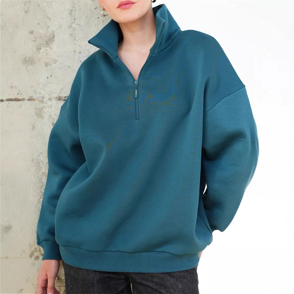 Damen Oversized Kapuzenpullover Hochkragen Reißverschluss