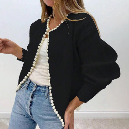 Damen Strickjacke Perlenakzent Lässiger Schnitt Eveloria