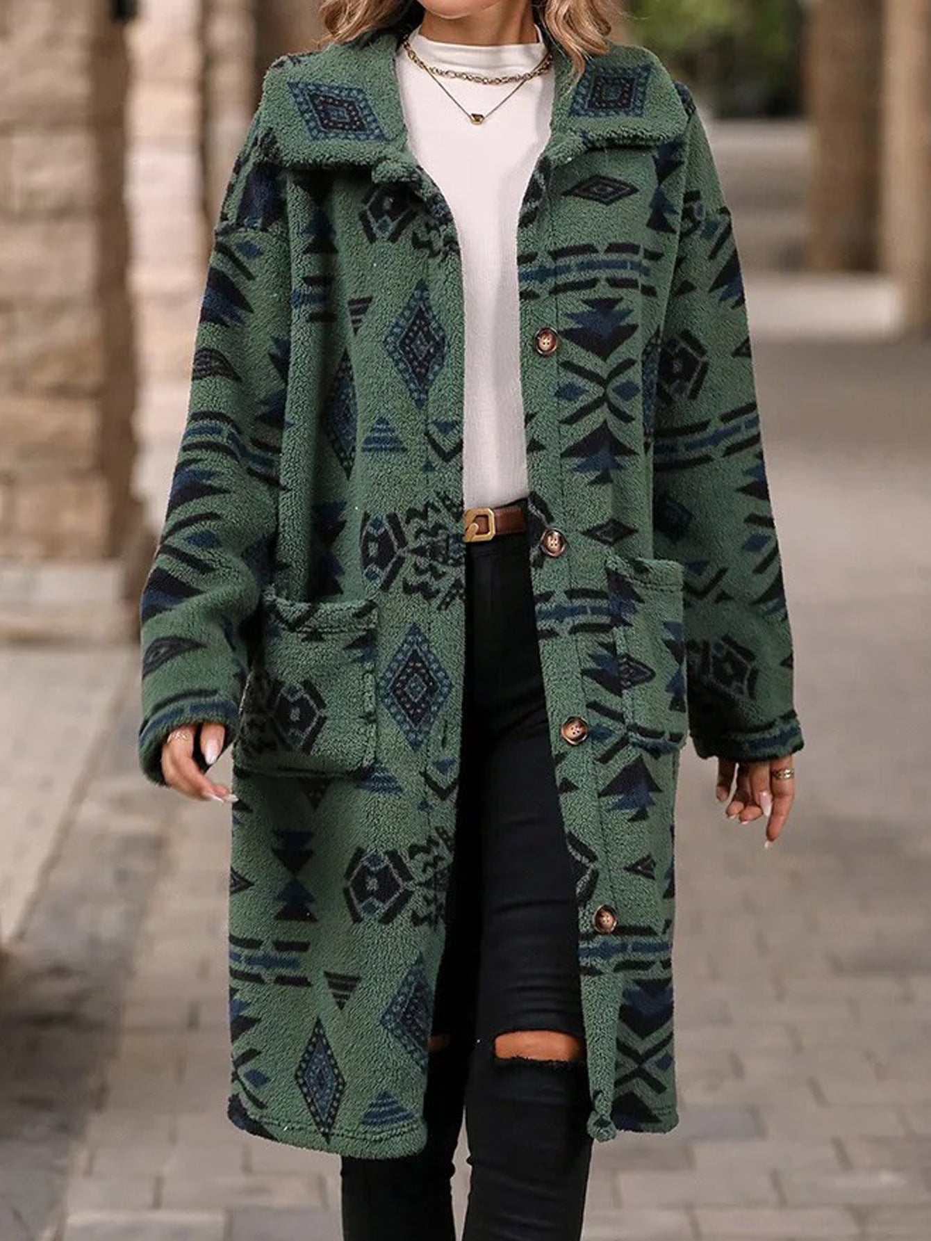 Damen Langarmjacke Geometrisches Muster Eveloria