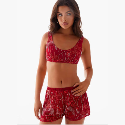 Damen Bikini-Set Glitzernde Blumen Figurbetonter Schnitt