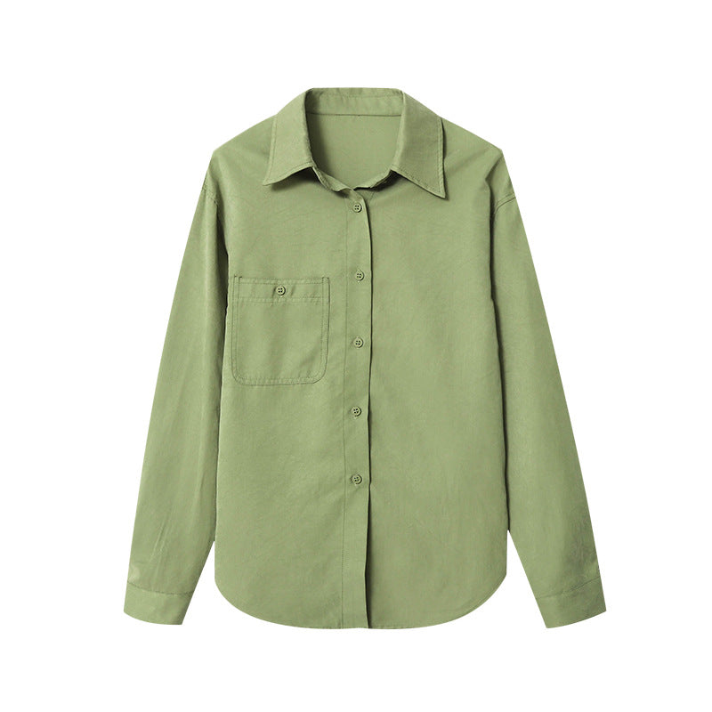 Damen Bluse Lässig Langärmlig Mit Brusttasche Beige