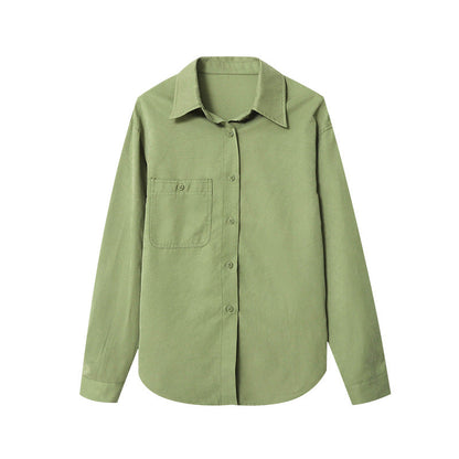 Damen Bluse Lässig Langärmlig Mit Brusttasche Beige