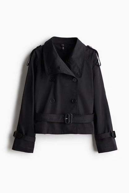 Damen Trenchjacke Kurz Modisch Doppelter Knopf Eveloria