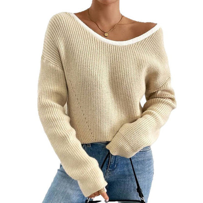 Damen Strickpullover V-Ausschnitt Dekorativ