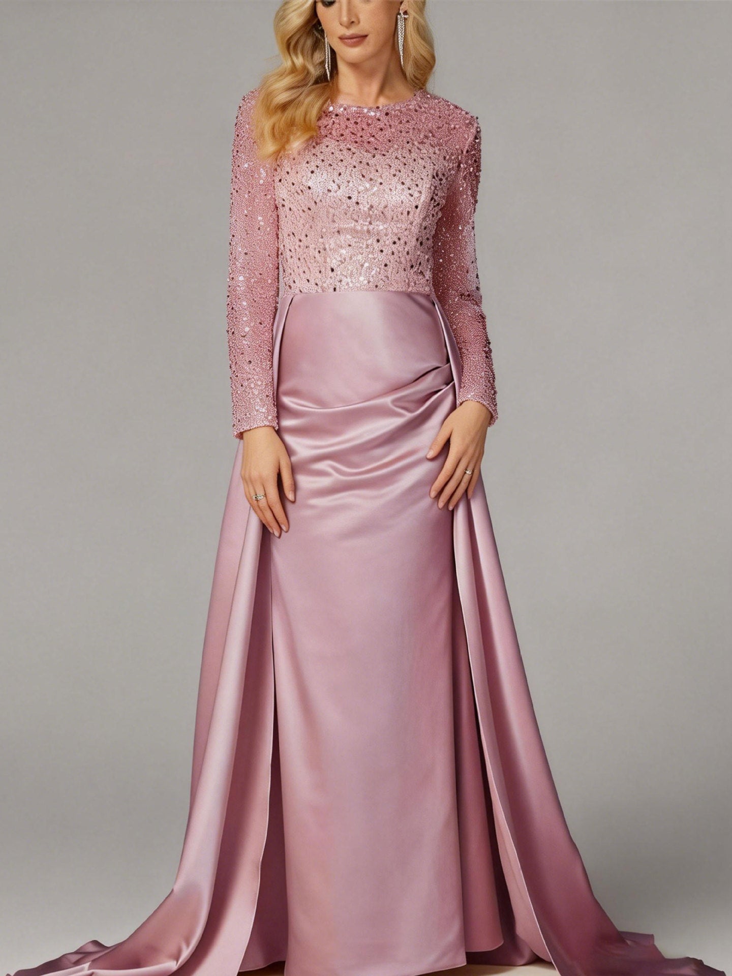 Damen Abendkleid Paillettenoberteil Satinrock Eveloria