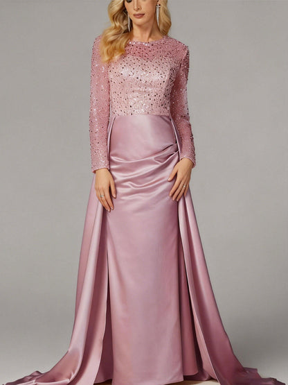 Damen Abendkleid Paillettenoberteil Satinrock Eveloria