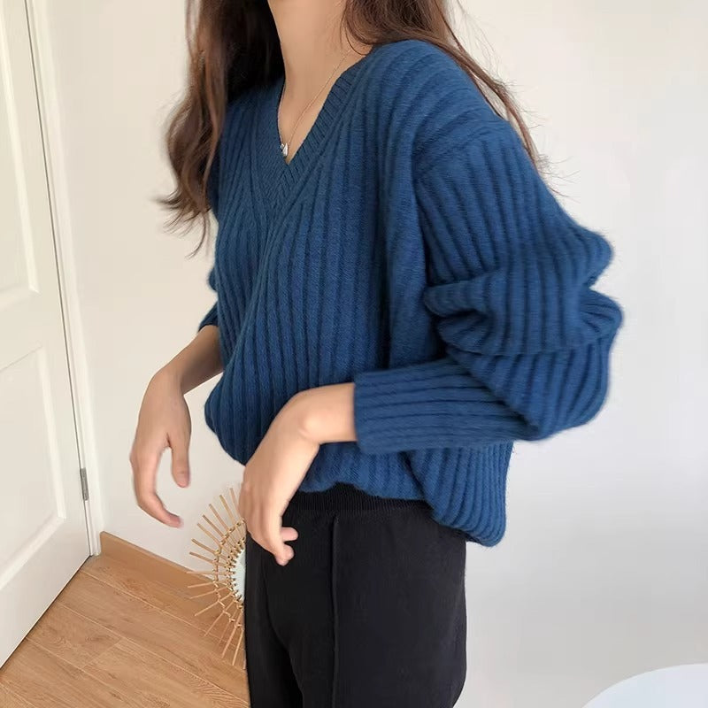 Damen Feinstrickpullover V-Ausschnitt Lässiger Schnitt Eveloria