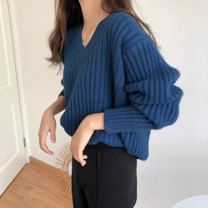 Damen Feinstrickpullover V-Ausschnitt Lässiger Schnitt Eveloria