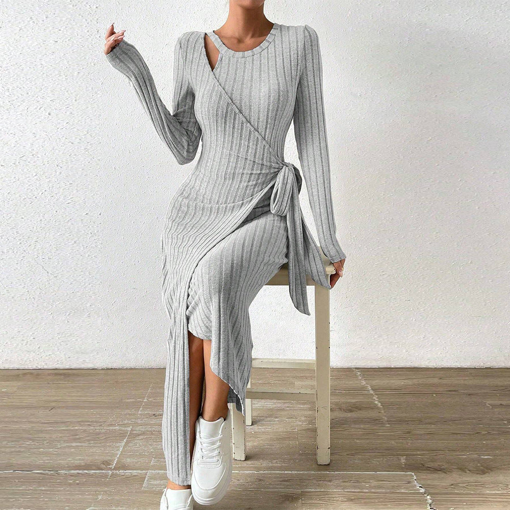 Damen Wickelkleid Rippstruktur Elegante Taillierung Eveloria