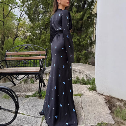 Damen Maxikleid Langärmelig Floralmuster feminin