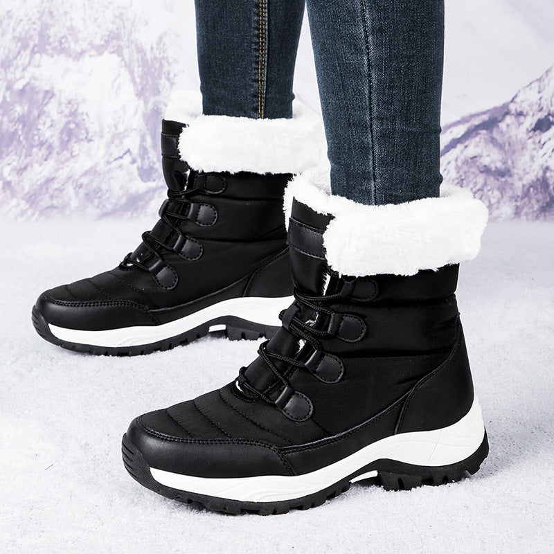 Damen Wadenstiefel Gesteppt Kunstpelz gefüttert Schnürschuhe