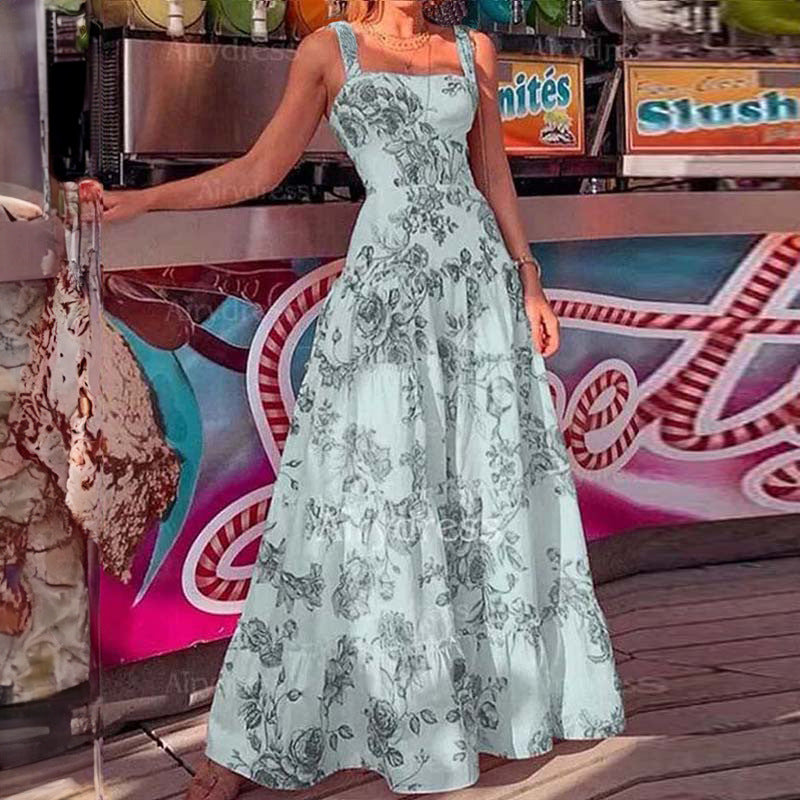Damen Maxikleid Blumenmuster Schulterfrei Eveloria