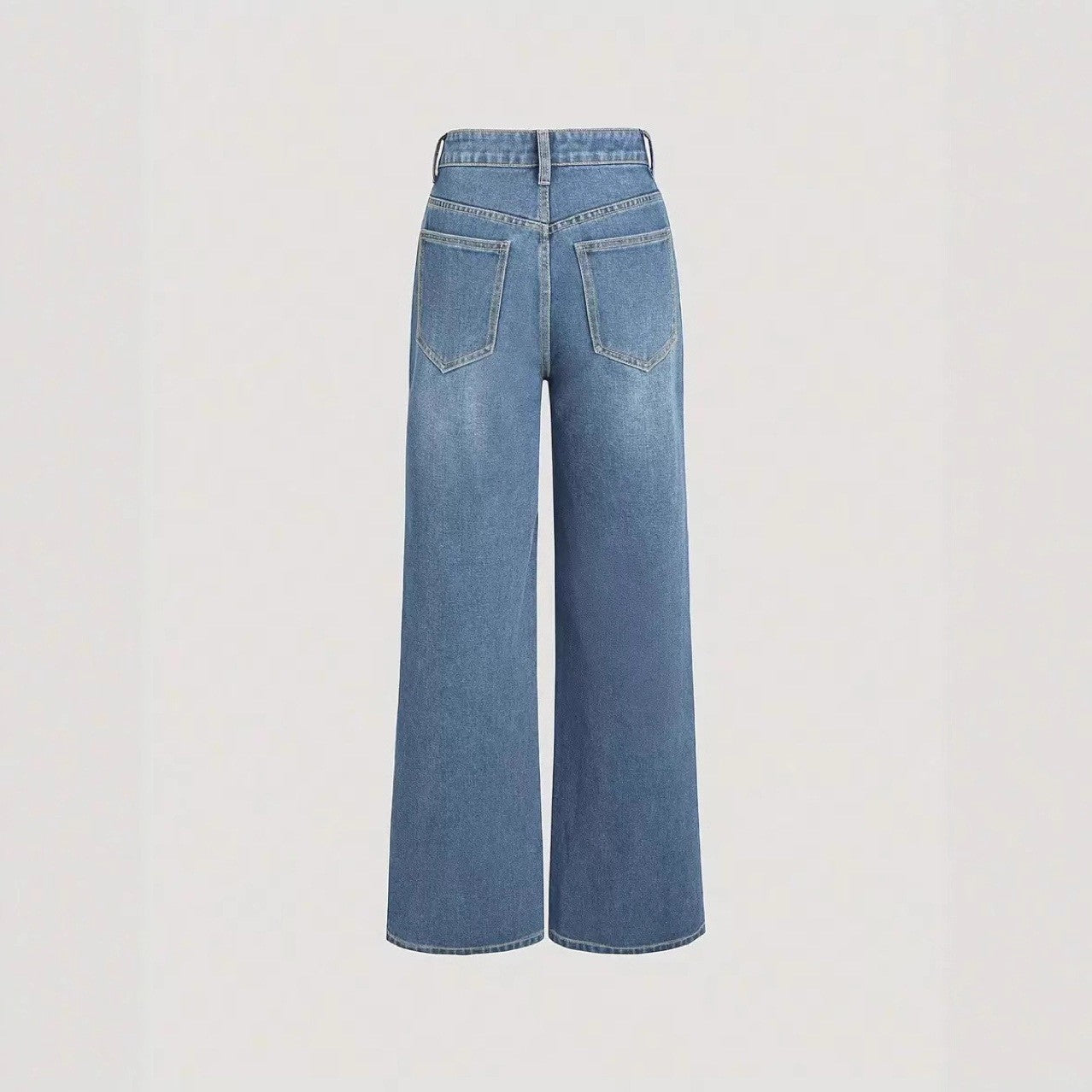 Damen Weite Denim-Hose Hochbund Klassisch Blau Eveloria