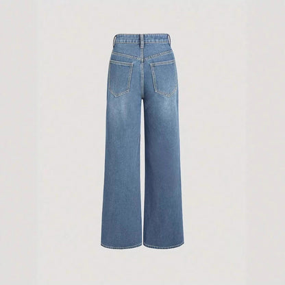 Damen Weite Denim-Hose Hochbund Klassisch Blau Eveloria