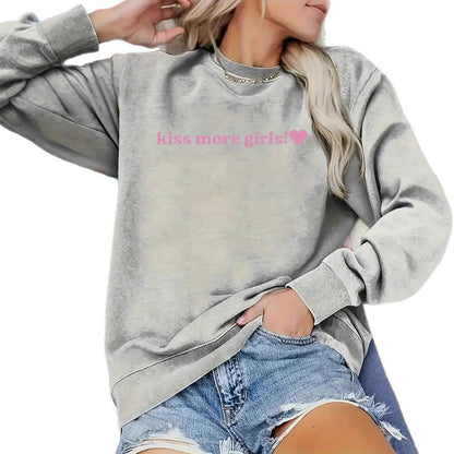 Damen Sweatshirt Lässig Mit Schriftzug Grau
