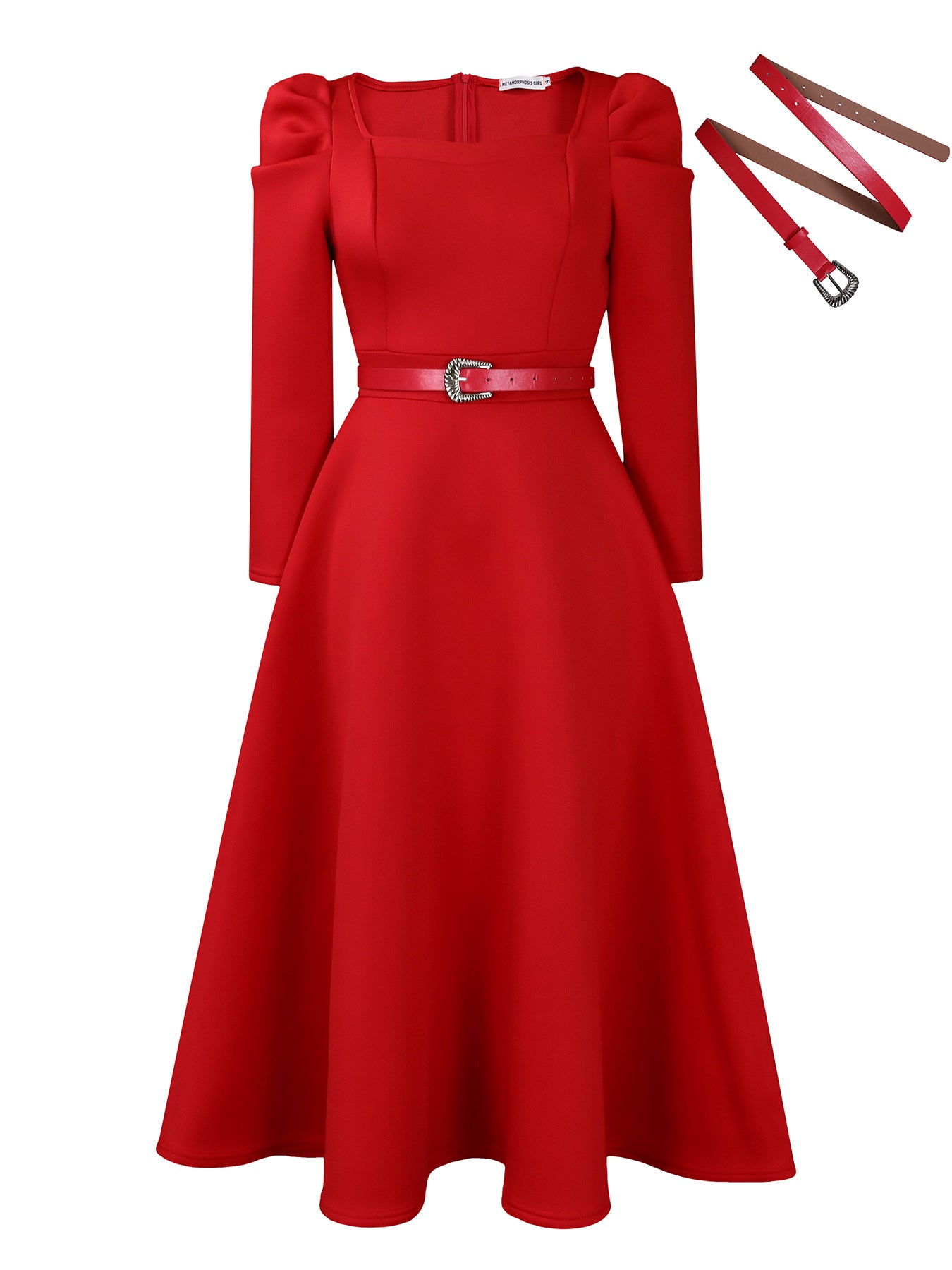 Damen Maxikleid Eleganter Square-Ausschnitt Strukturierte Taillierung