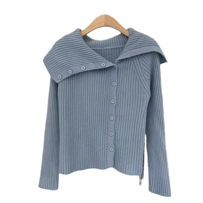 Damen Strickcardigan Feinripp mit Modikragen Anthrazit