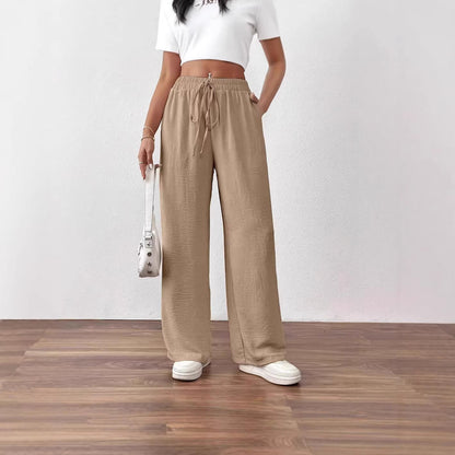 Damen Chiffon-Hose Weite Elastischer Bund Beige