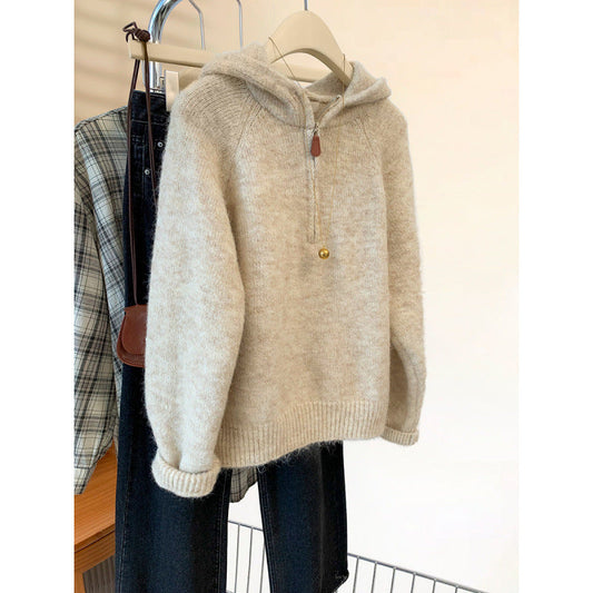 Damen Hoodie Kuschelig Halbzipp Reißverschluss Kängurutasche Grau - Eveloria