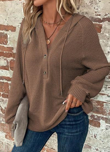 Damen Kapuzenpullover Langarm mit Knöpfen Eveloria