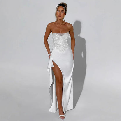 Damen Abendkleid Hochgeschlossen Transparenter Oberteil Schwarz - Eveloria