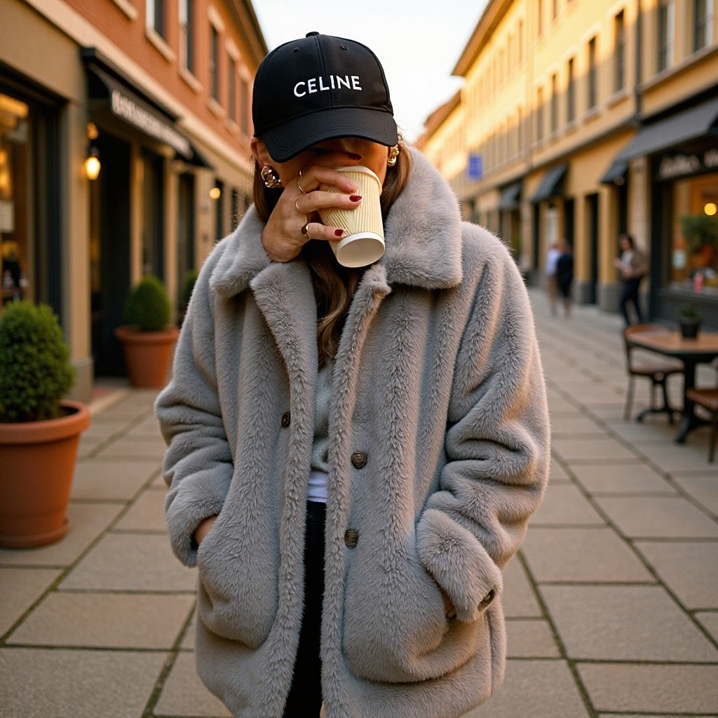 Damen Plüschjacke Oversized Schnitt Eveloria - Eveloria