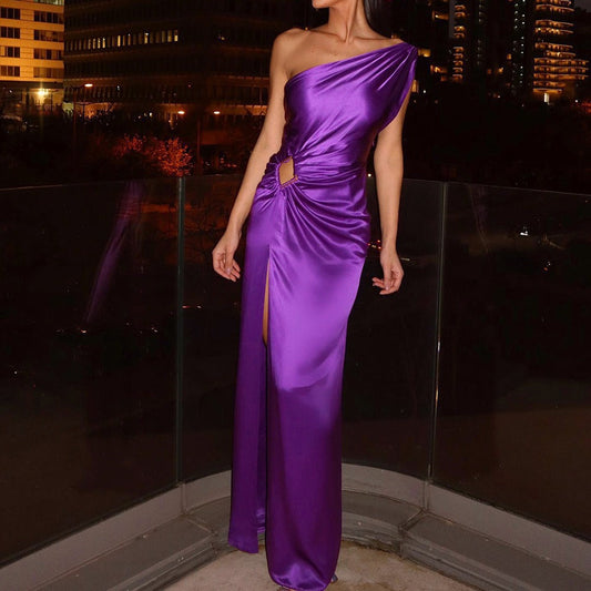 Damen Abendkleid Asymmetrischer Schnitt Schimmer Effekt Schwarz - Eveloria
