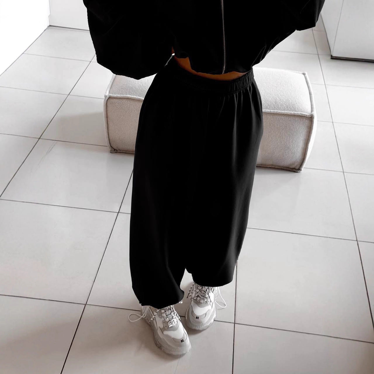 Damen Hoodie Fleece Cropped mit Reißverschluss