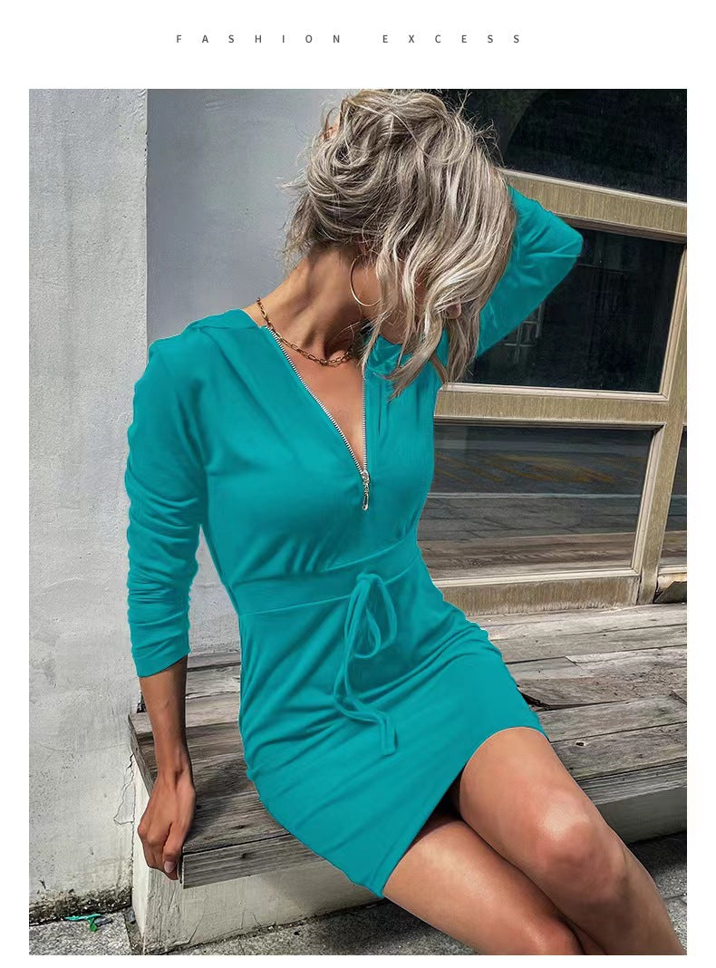 Damen Sportkleid Reißverschluss Regulierbarer Gürtel Eveloria