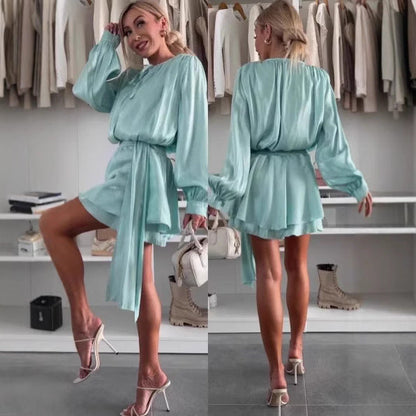 Damen Wickelkleid Seidig Glänzend Eveloria