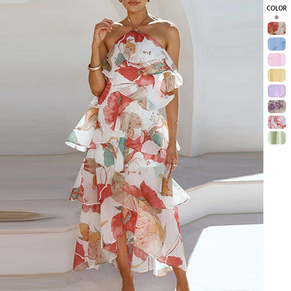 Damen Maxikleid mit Überwurf und Rüschen Floral Elegant - Eveloria