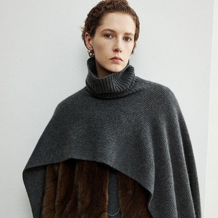 Damen Poncho Extralanger Kragen Modern Eveloria