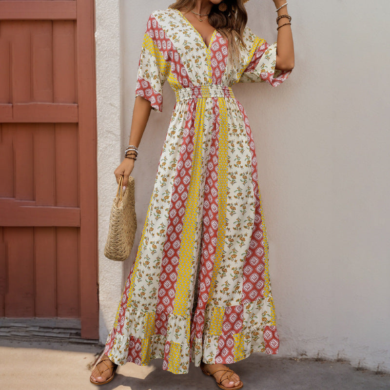 Damen Jumpsuit Floralmuster Weite Beine Eveloria